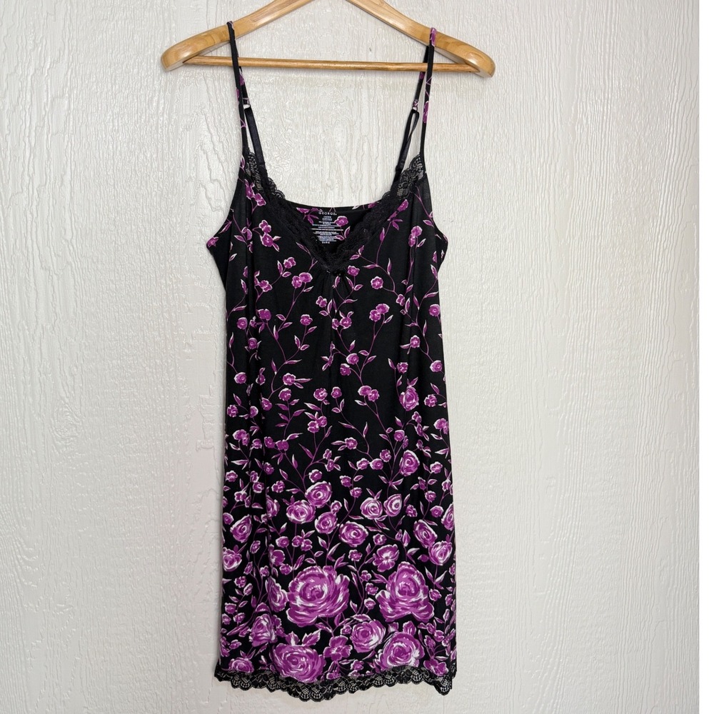 George Purple Floral Lace Trim Chemise Nightgown Sleep Dress Large